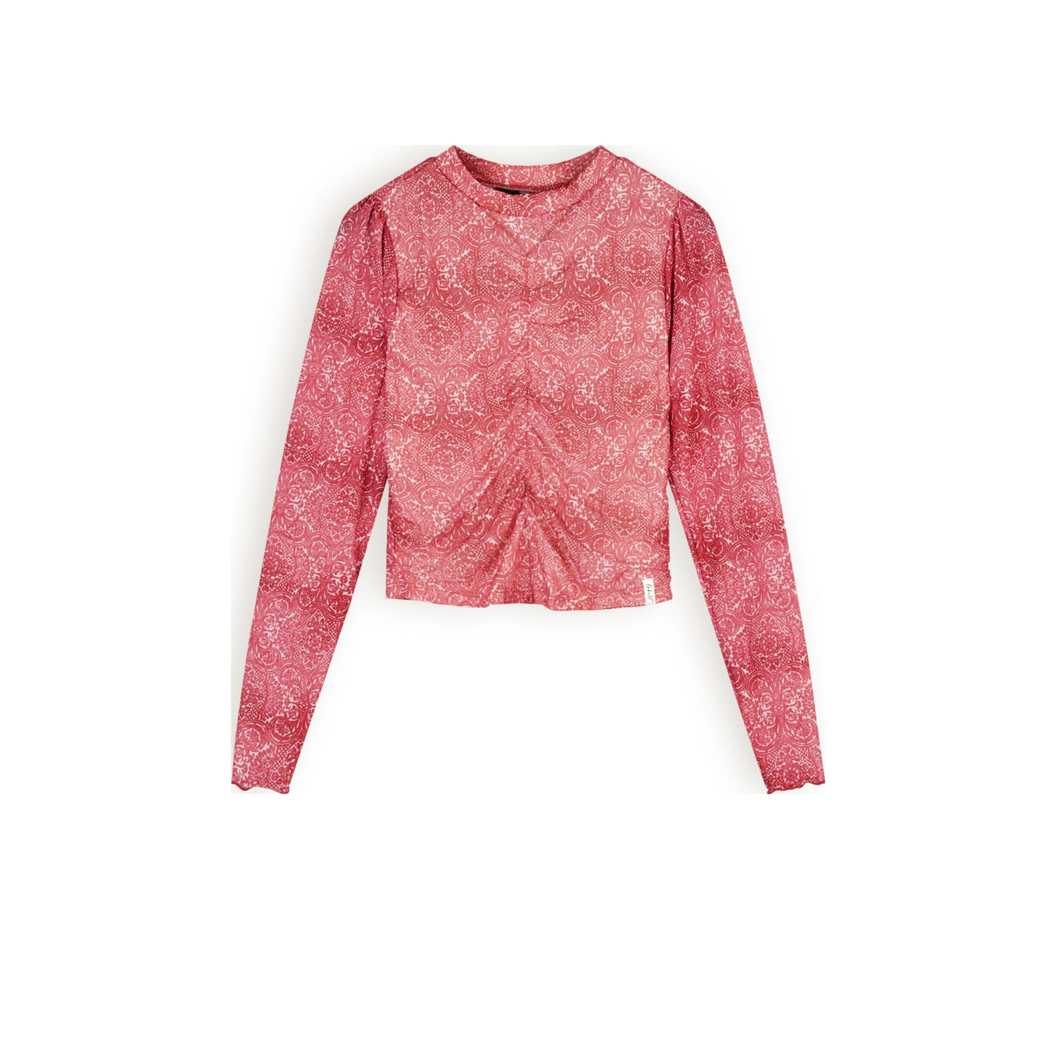 NoBell top Key met all over print en mesh roodroze