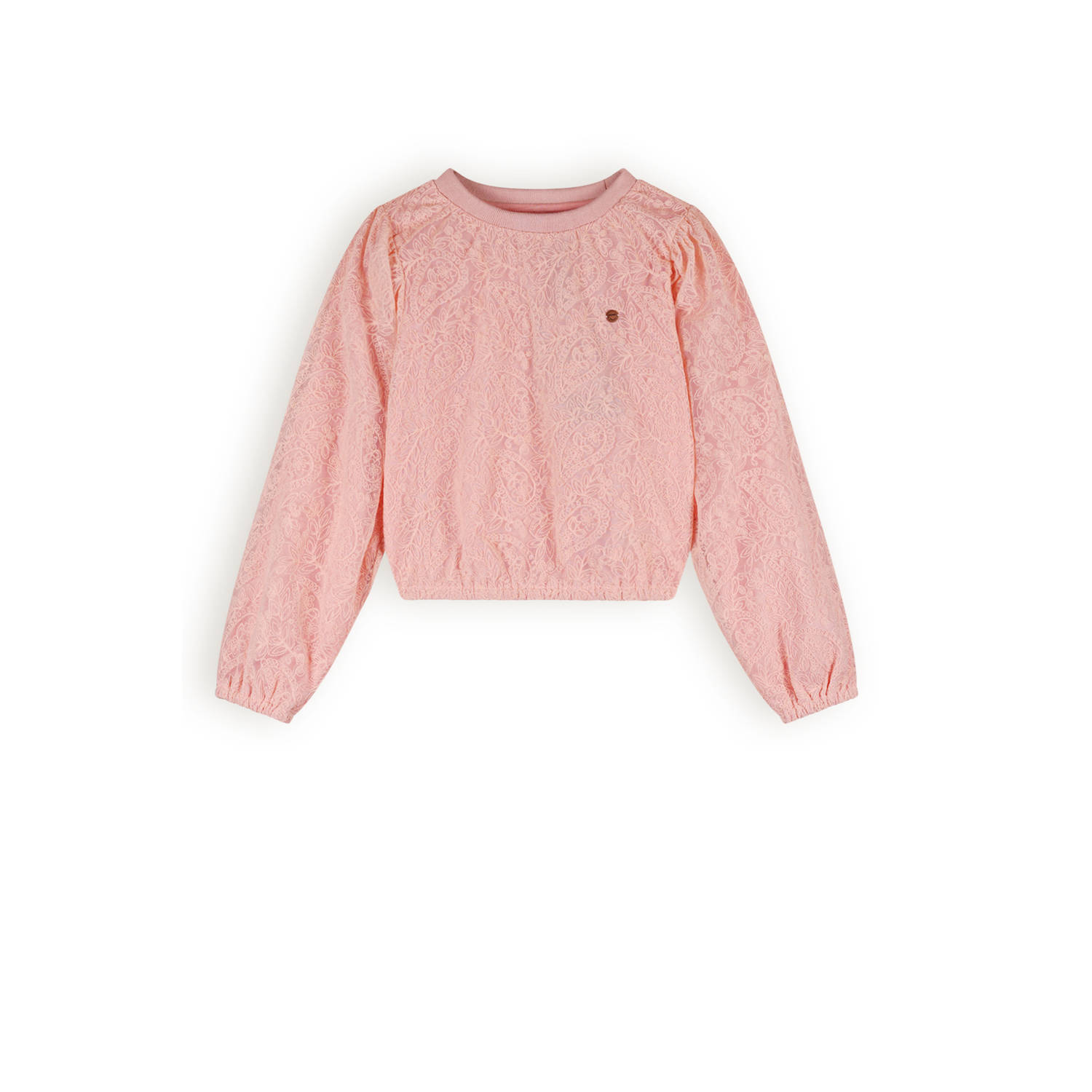NONO top Tylia met paisleyprint en kant lichtroze