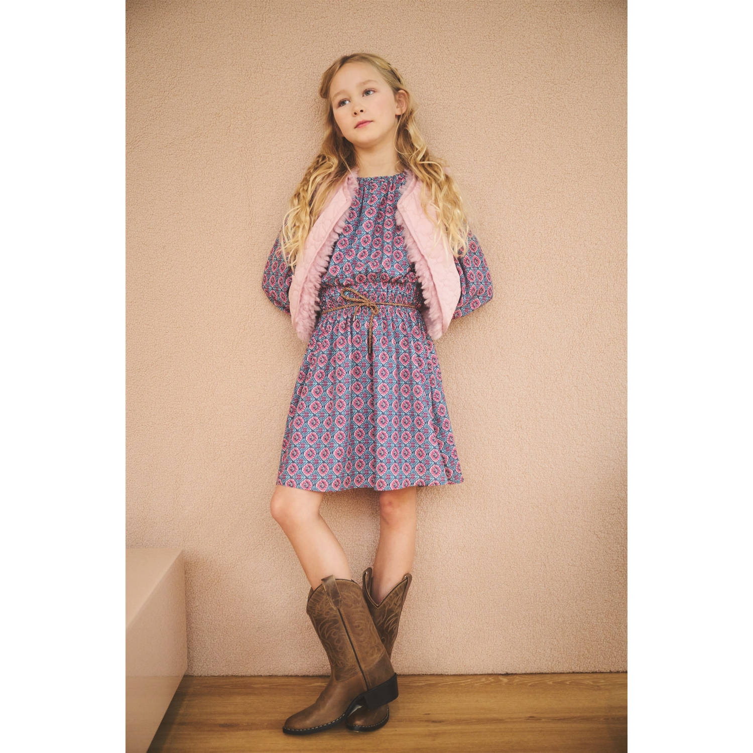 NONO jurk Mamai met all over print blauw paars