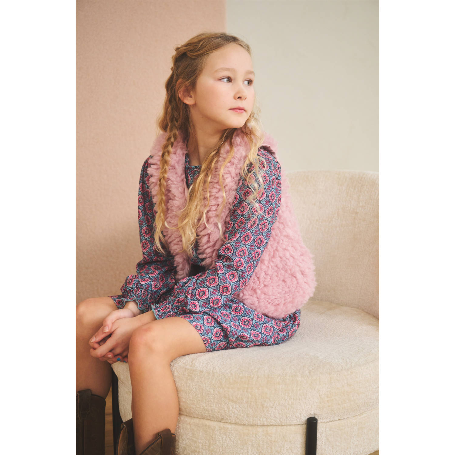 NONO jurk Mamai met all over print blauw paars