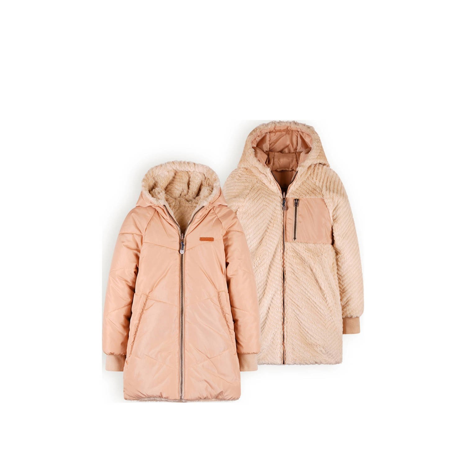 NONO reversible gewatteerde winterjas Baybee beige poederroze Meisjes Polyester Capuchon 158 164