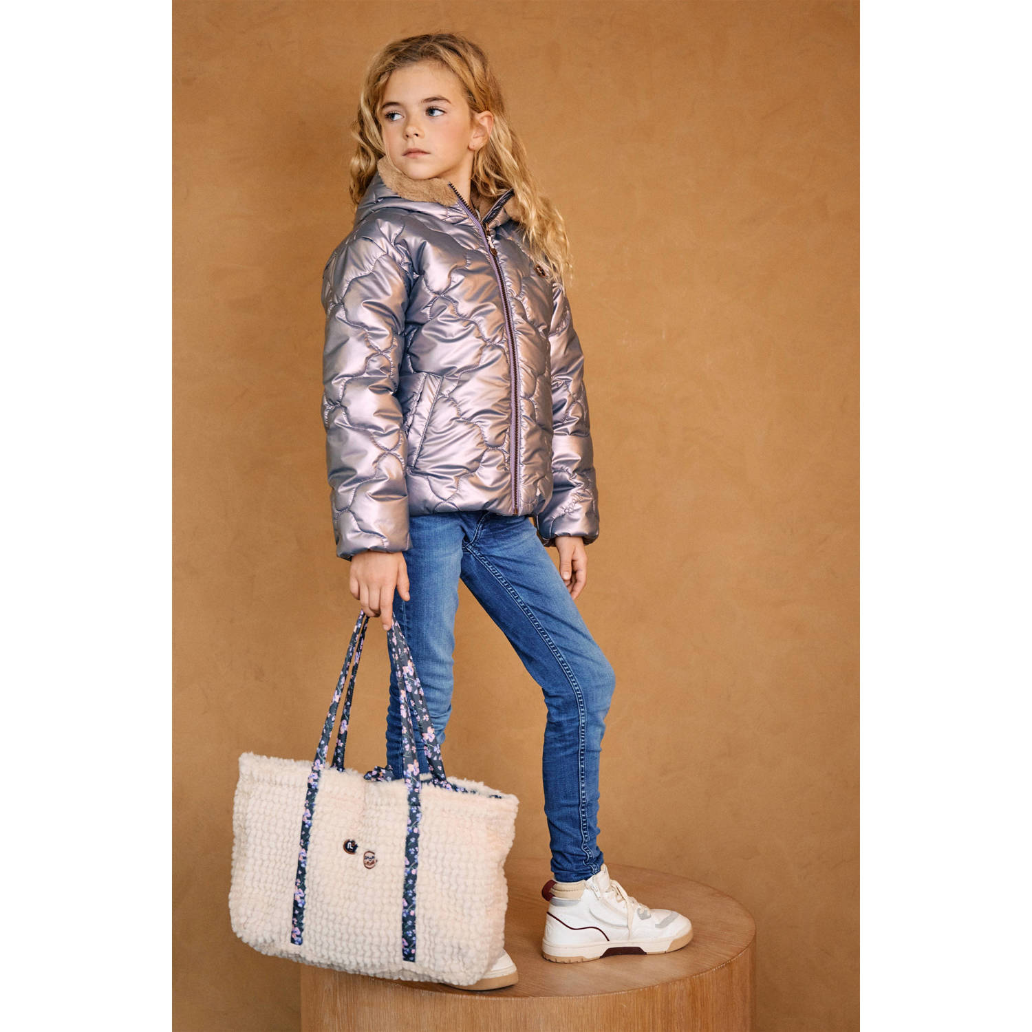 NONO gewatteerde winterjas Bee zachtroze metallic