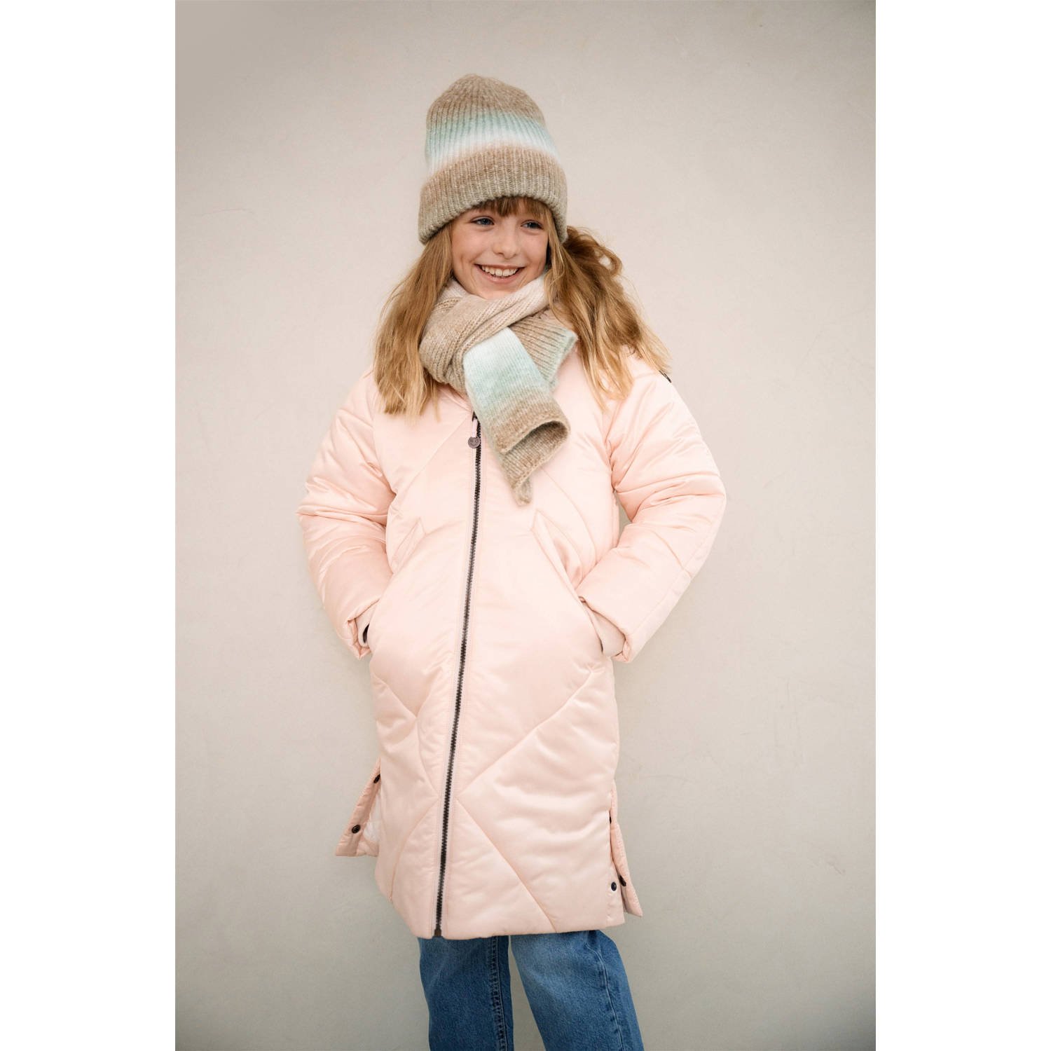 NONO quilted gewatteerde winterjas Beetle rozezand Meisjes Polyester Capuchon 158 164