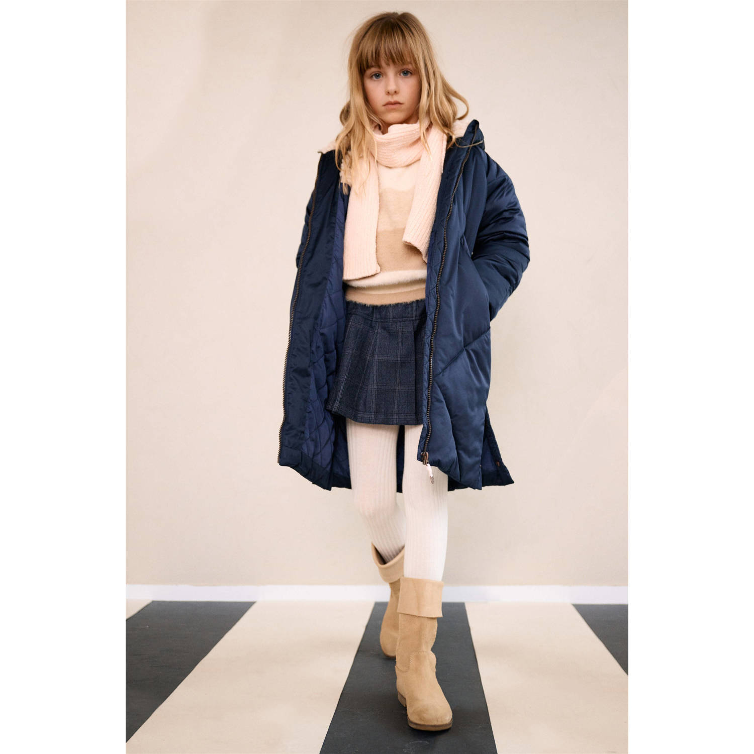 NONO quilted gewatteerde winterjas Beetle donkerblauw