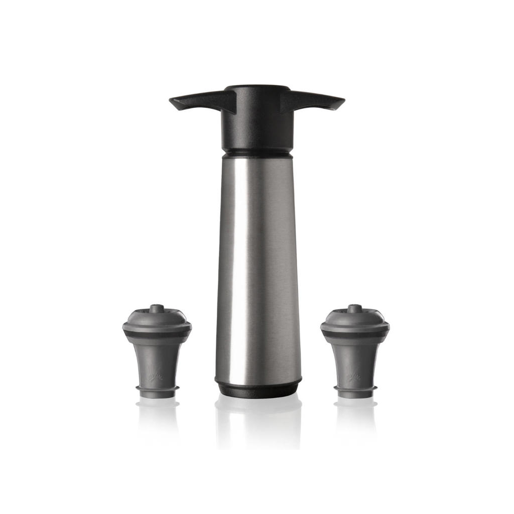 Vacu Vin Wijnpomp met 2 wijnstoppers - Wine Saver RVS - Zilver