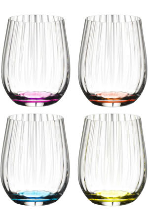 Tumbler Glas optical Happy O - Ribbel - 337 ml - 4 stuks