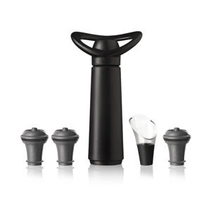Wijnpomp met 3 wijnstoppers en wijnschenker - Wine Saver Concerto - Zwart
