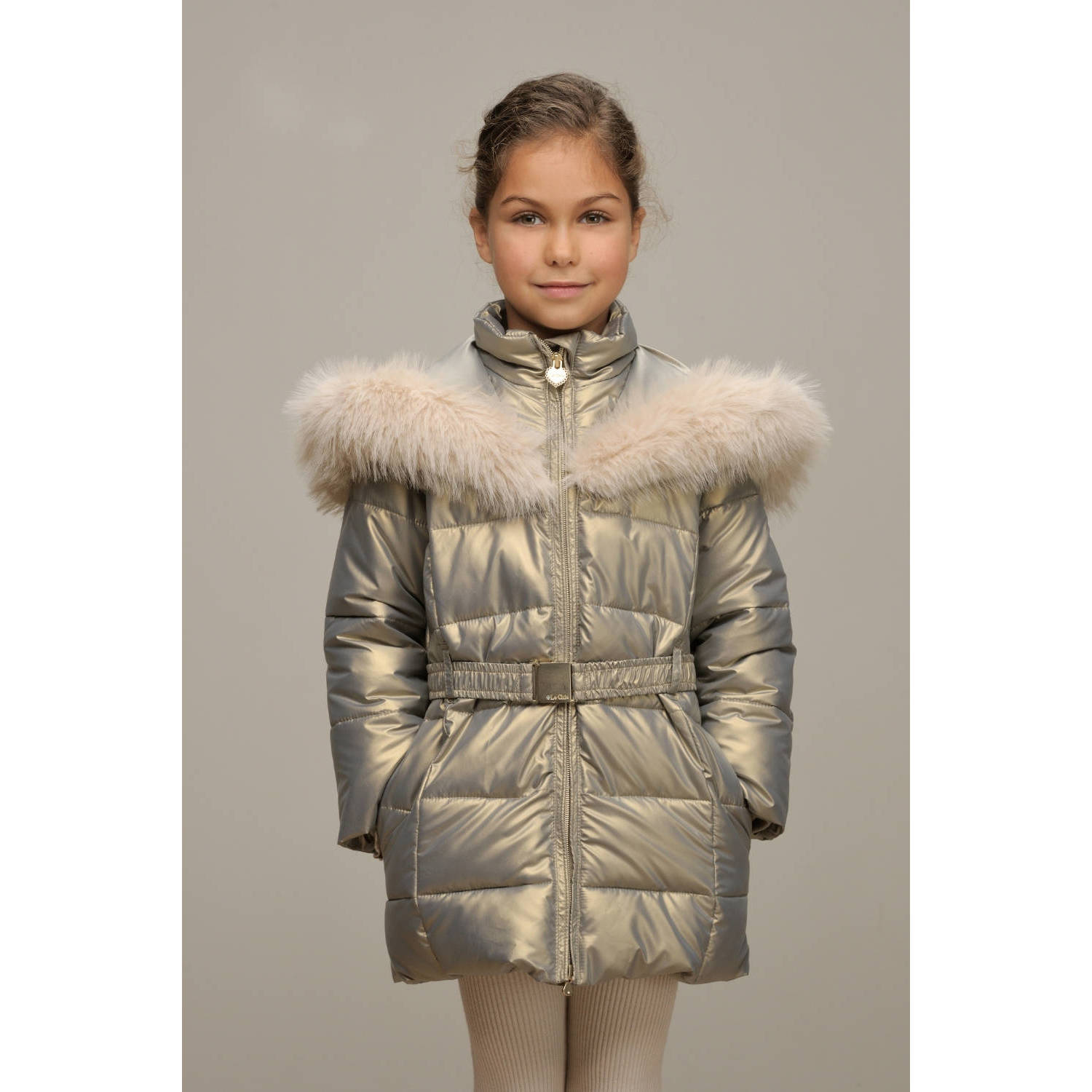 Le Chic gewatteerde winterjas BODETTE goud Meisjes Polyester Capuchon Effen 128
