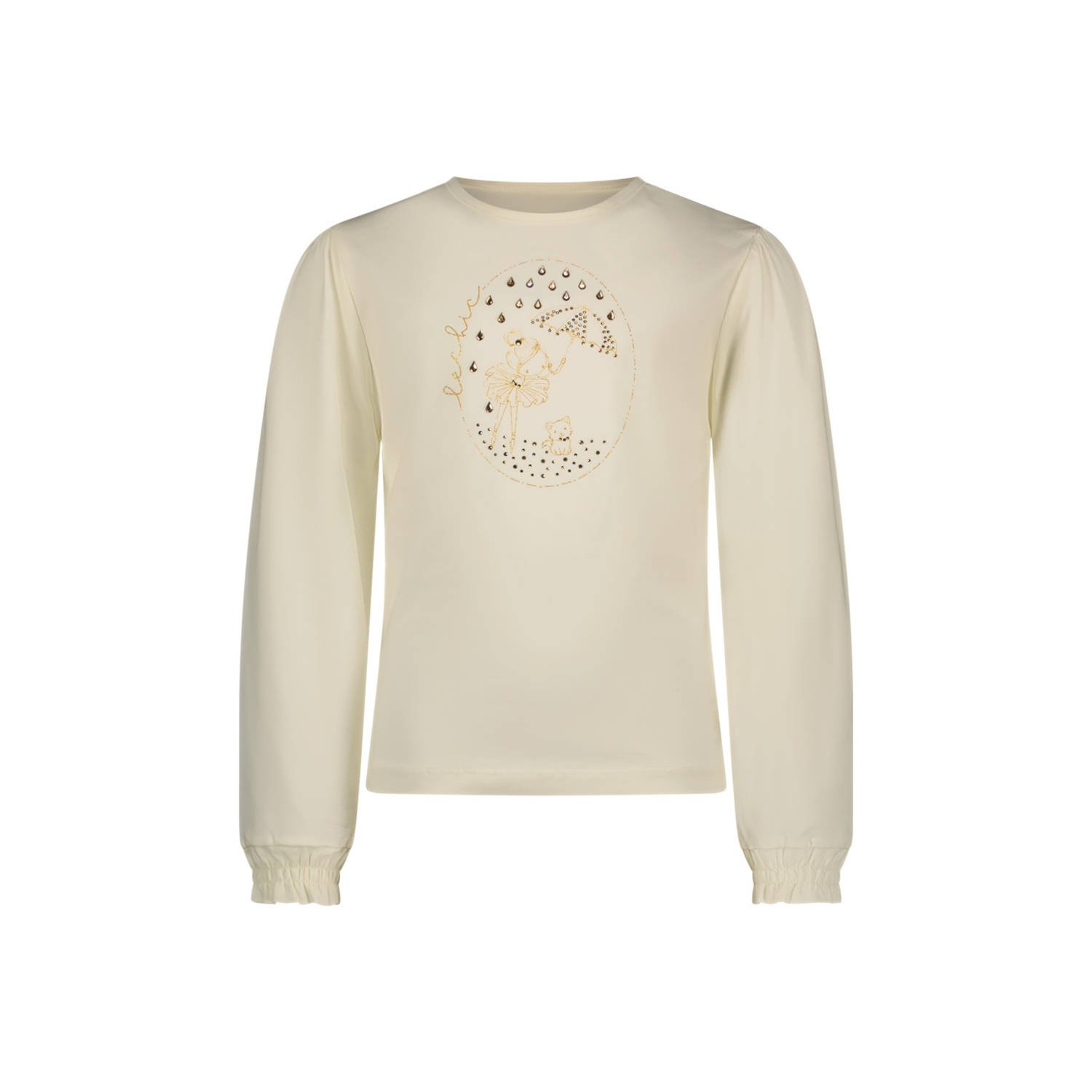 Le Chic longsleeve NONSY met printopdruk en strass steentjes crème
