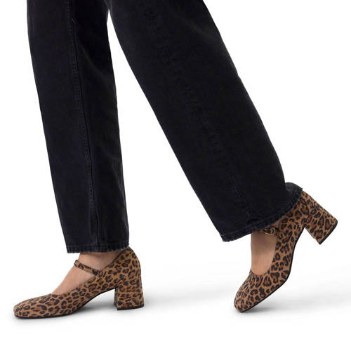 Manfield suède pumps met panterprint beige/bruin afbeelding