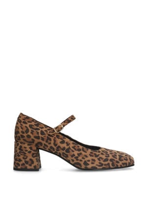 suède pumps met panterprint beige/bruin