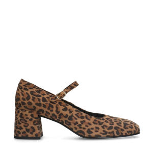 suède pumps met panterprint beige/bruin