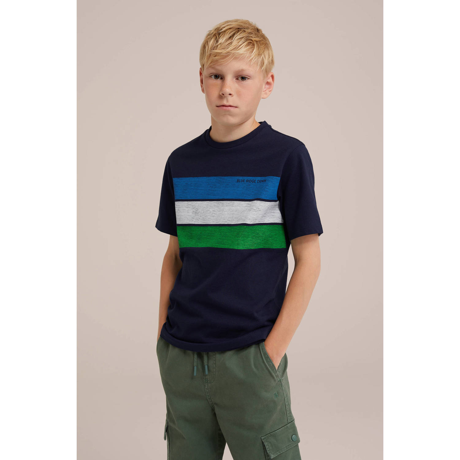 WE Fashion gestreept T-shirt donkerblauw blauw groen