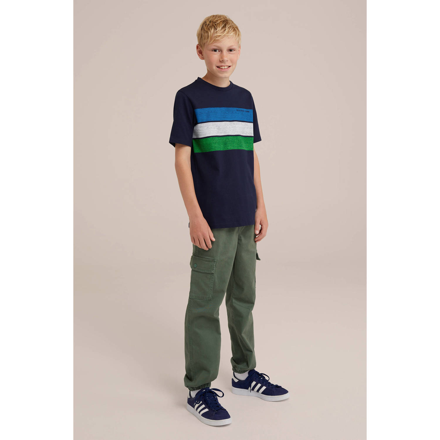 WE Fashion gestreept T-shirt donkerblauw blauw groen