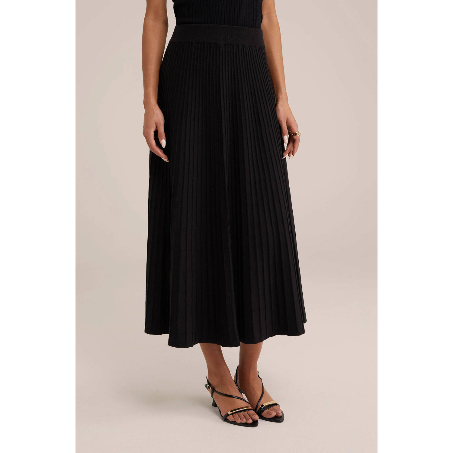 WE Fashion ribgebreide midi rok zwart