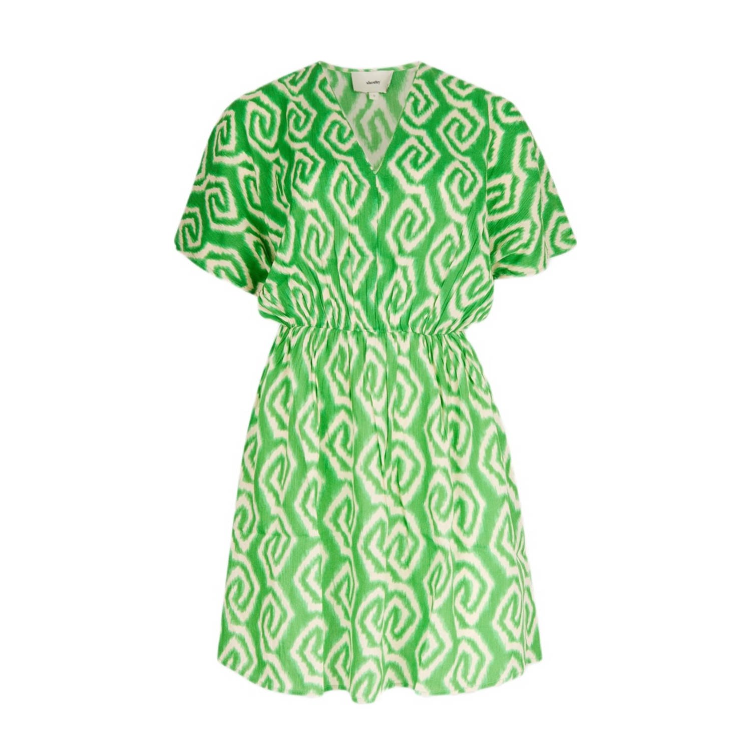 Shoeby A-lijn jurk met all over print en plooien groen ecru