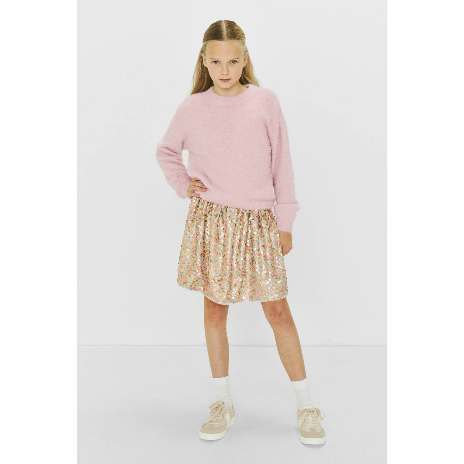 Coolcat gebreide trui Fleur roze zilver