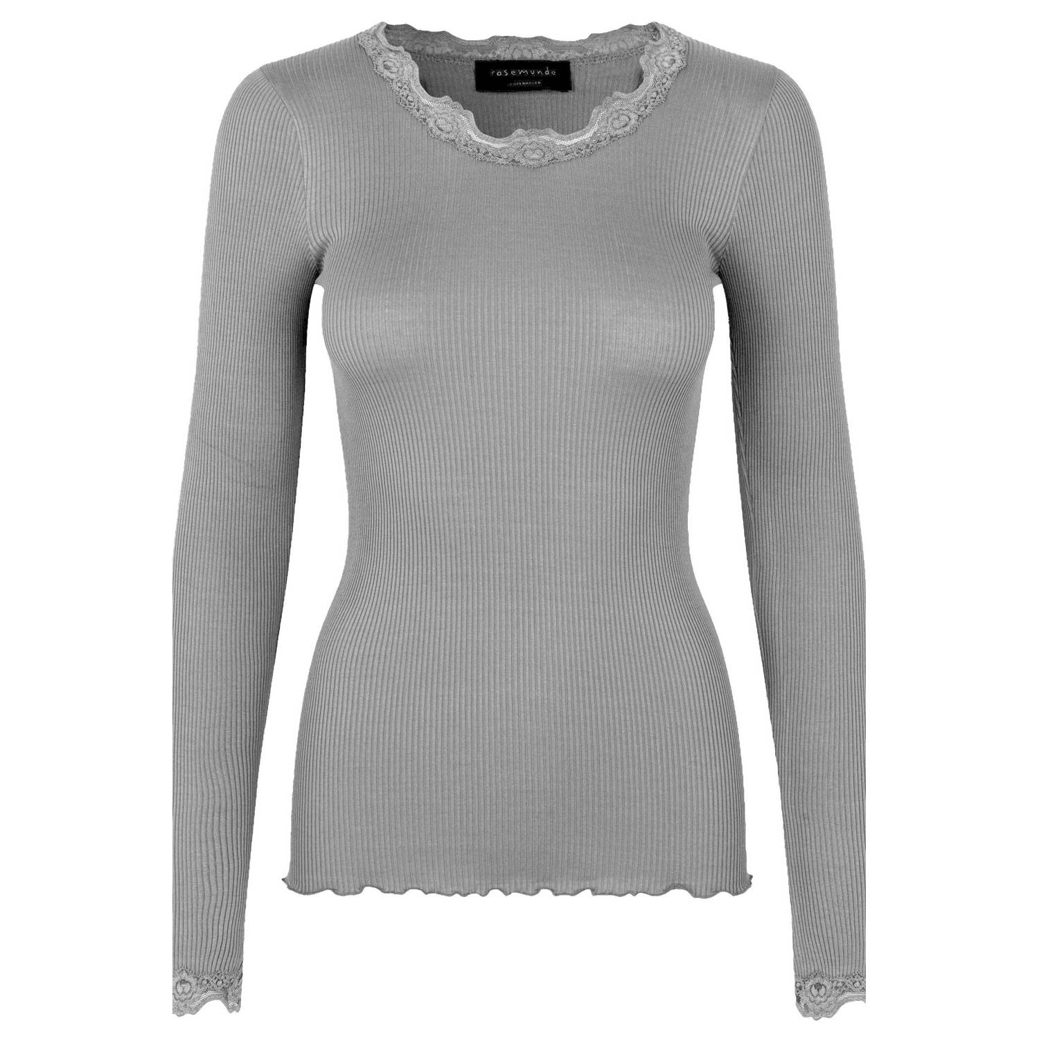 ROSEMUNDE Dames Tops & T-shirts Babette Silk T-shirt Lace Lichtgrijs