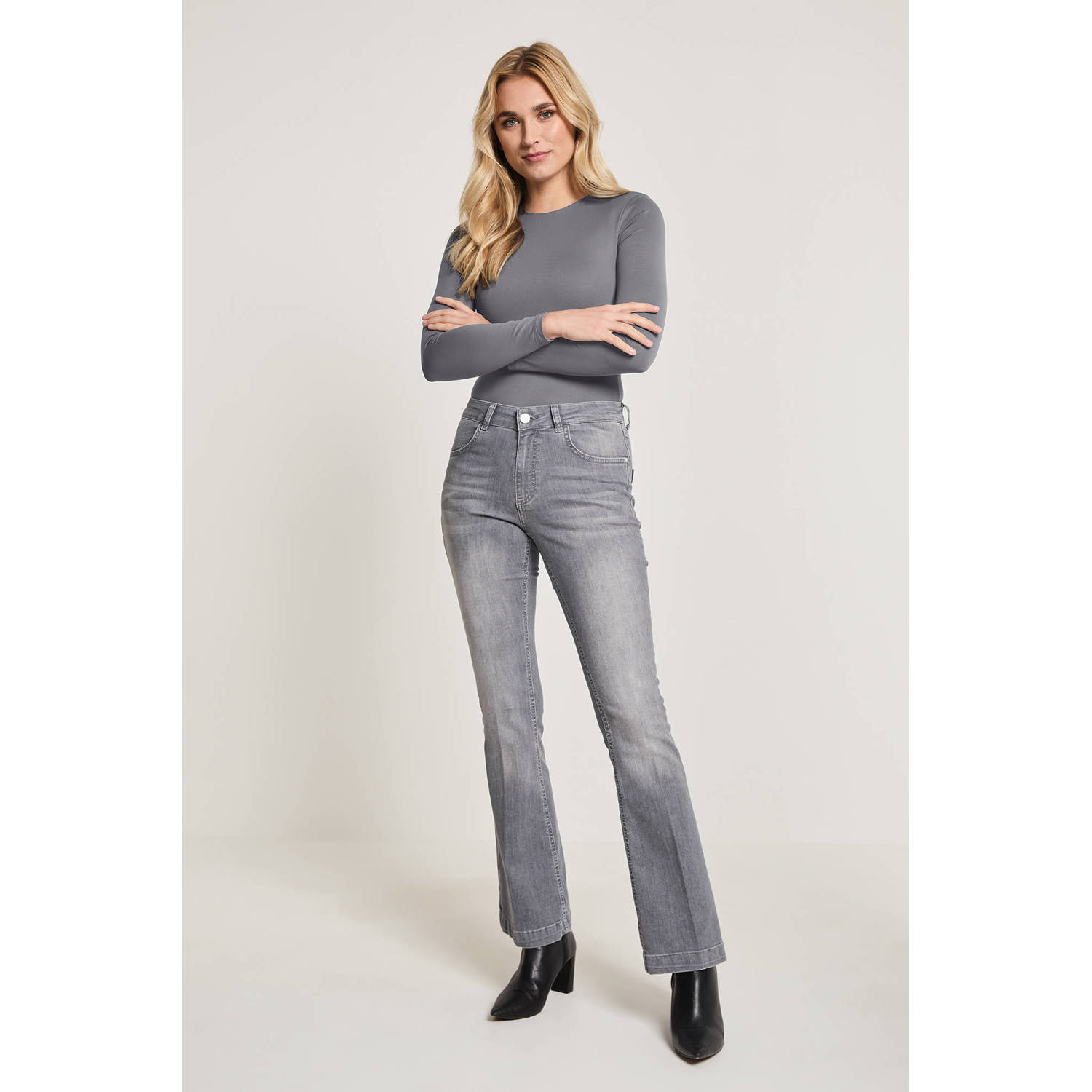 Para Mi high waist flared jeans Jade grijs