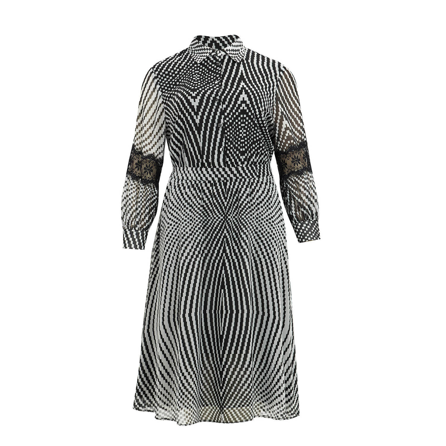 Mat Fashion semi-transparante jurk met grafische print zwart wit