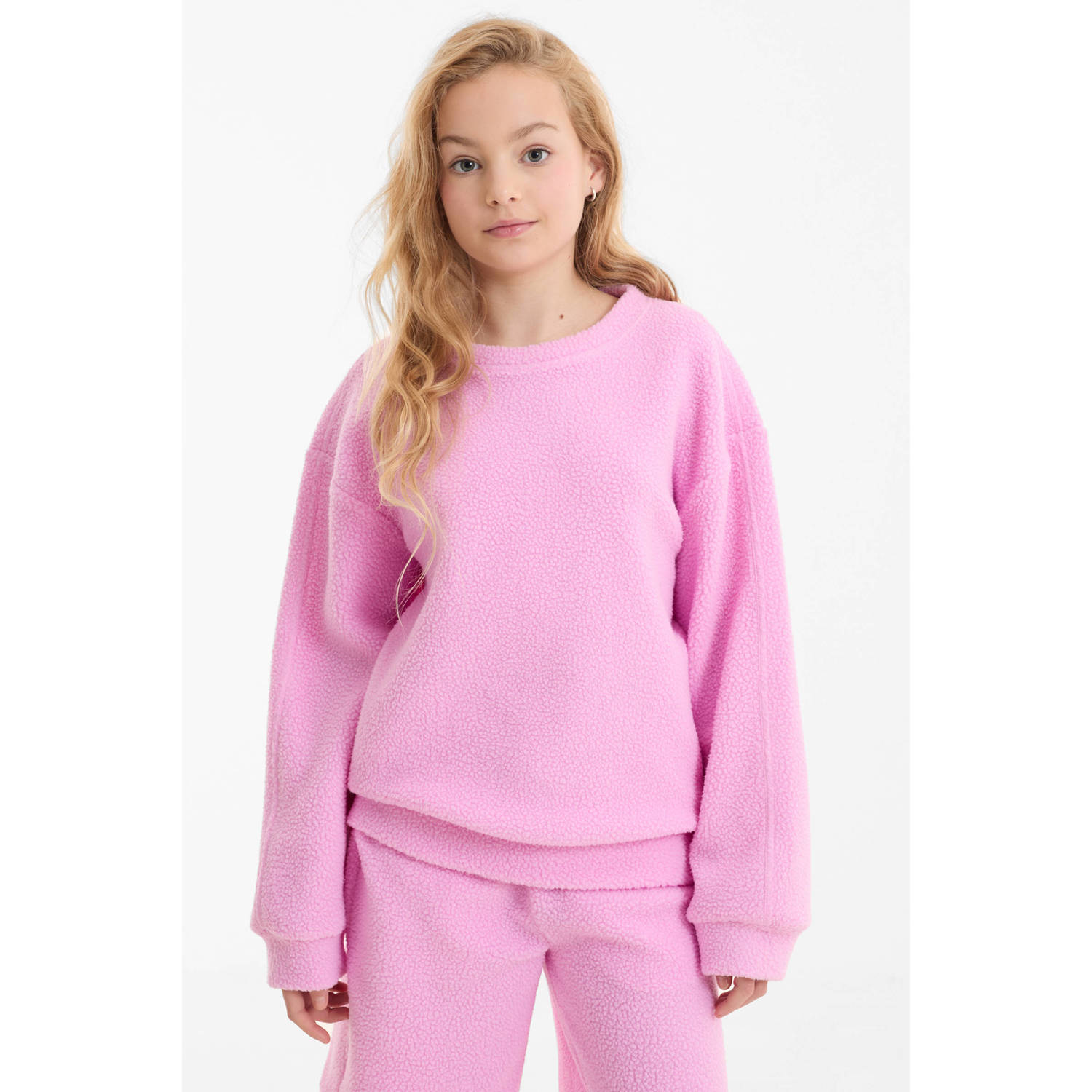 Anytime teddy fleece trui roze