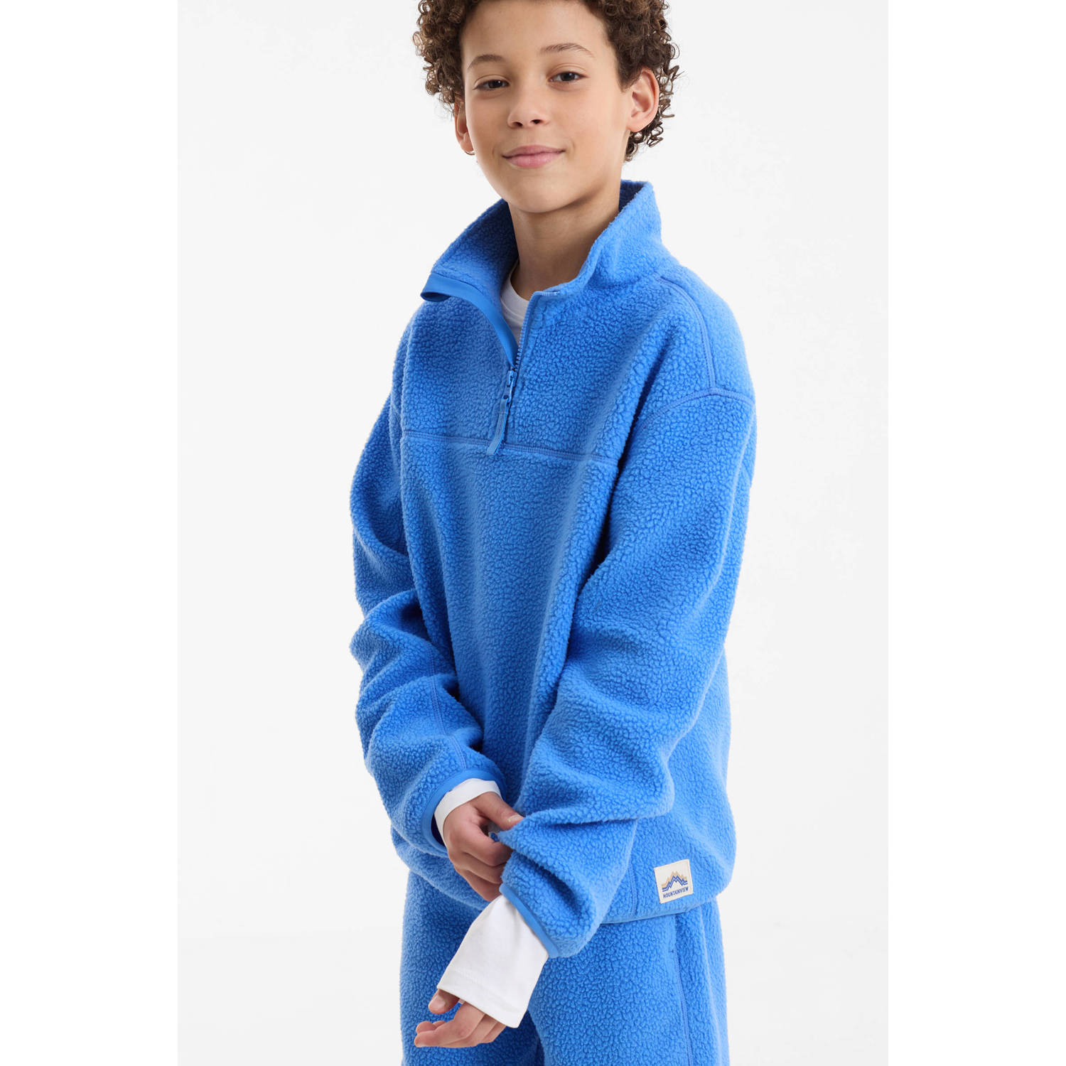 Anytime teddy fleece schipperstrui blauw