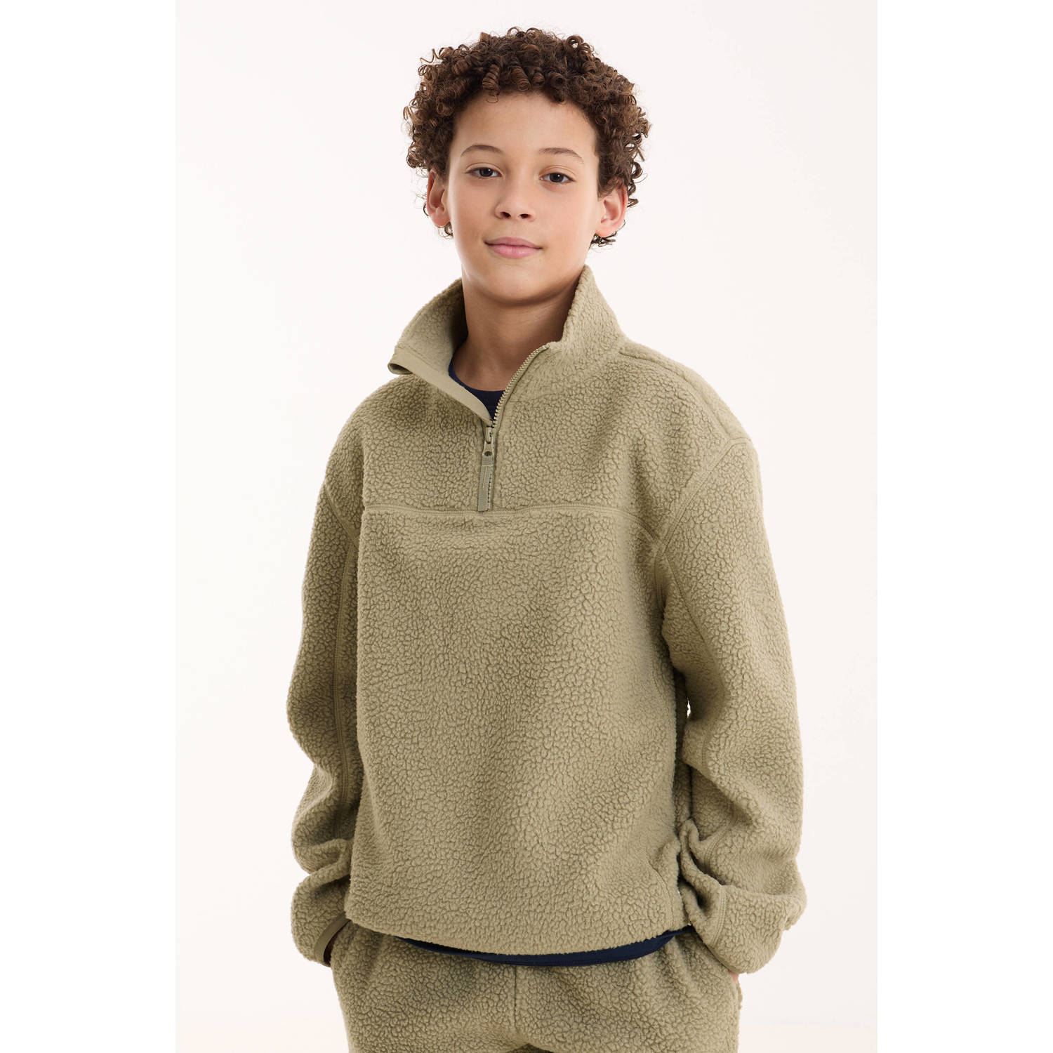 Anytime teddy fleece schipperstrui khaki