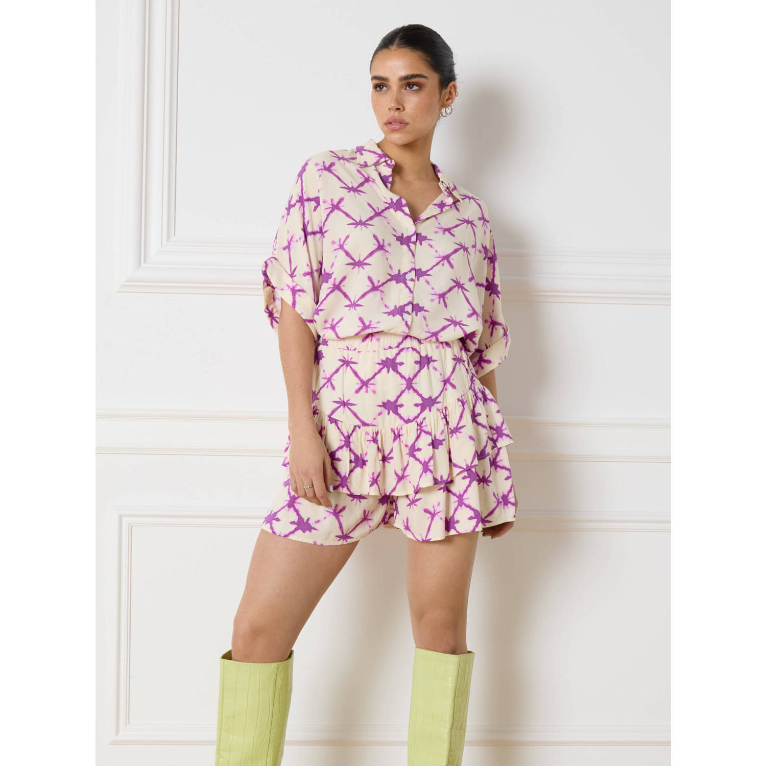 Refined Department blouse met grafische print ecru paars