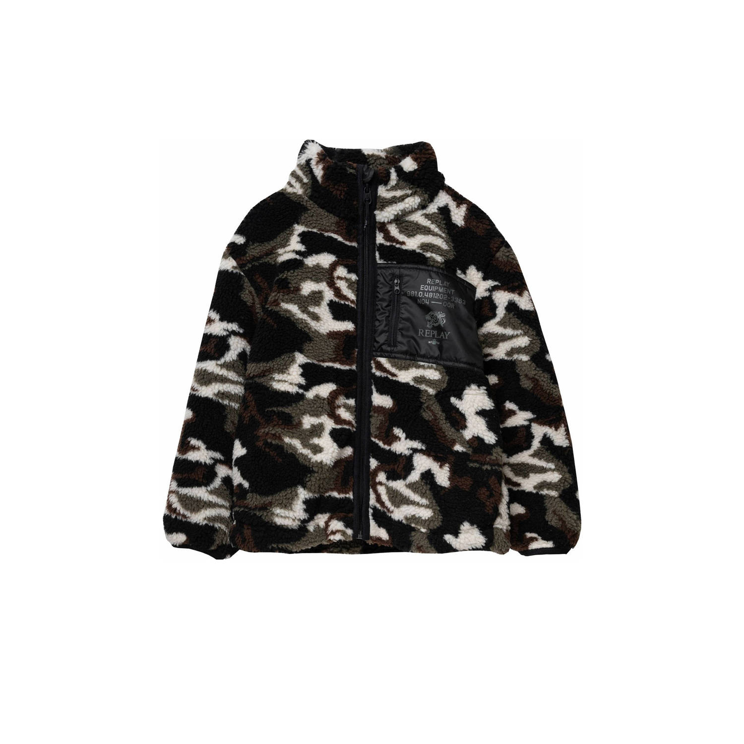 REPLAY teddy tussenjas met camouflageprint groen bruin ecru