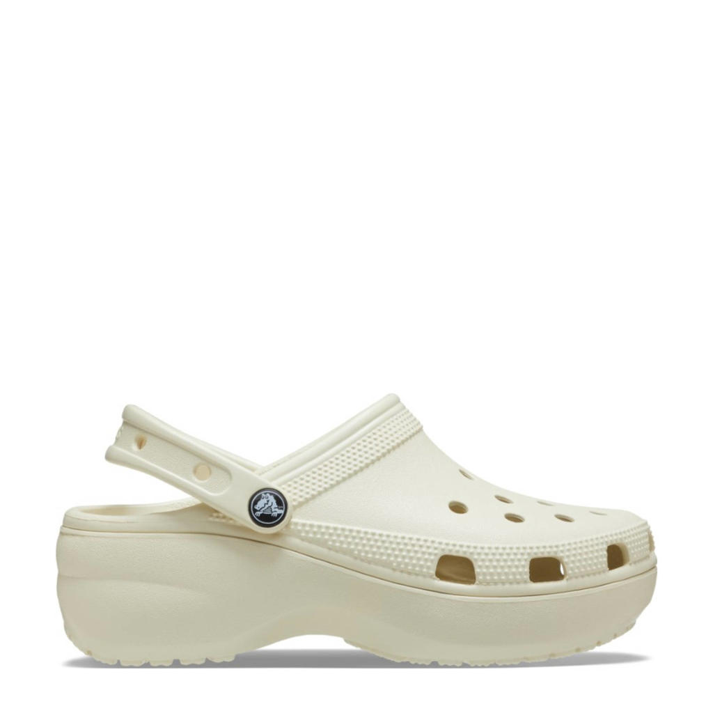 Ecru dames Crocs clogs van 100% thermoplastic met blokhak en effen