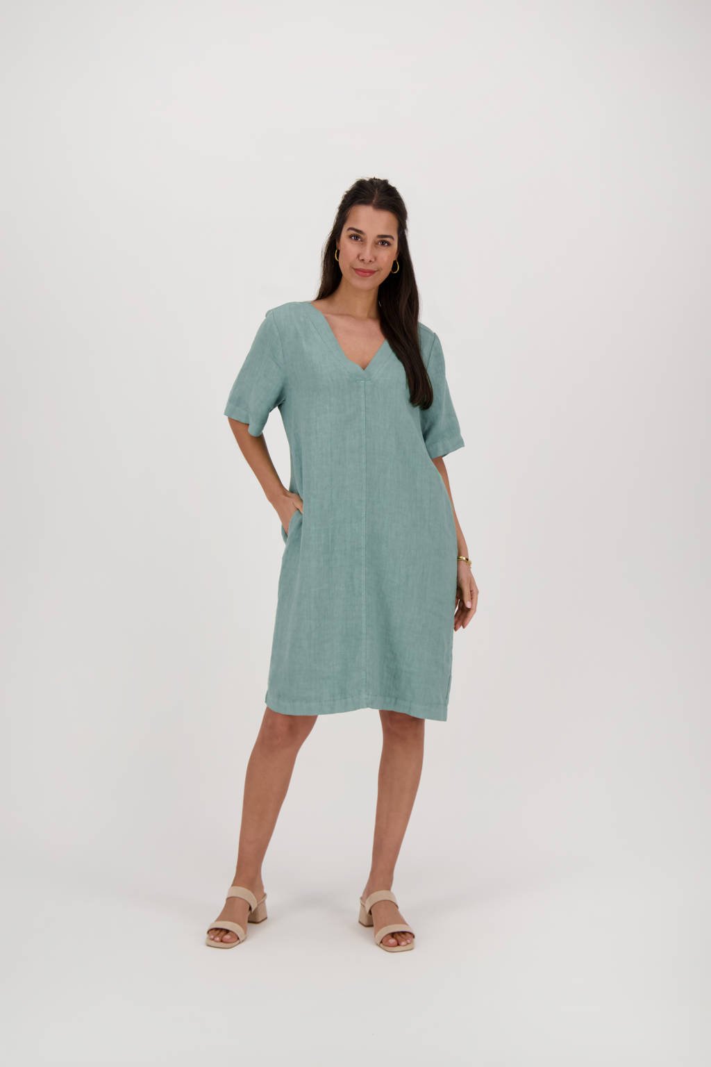 Jurk Zussss Kleding Zusss Linnen A-lijn Jurk Grijsblauw Wehkamp