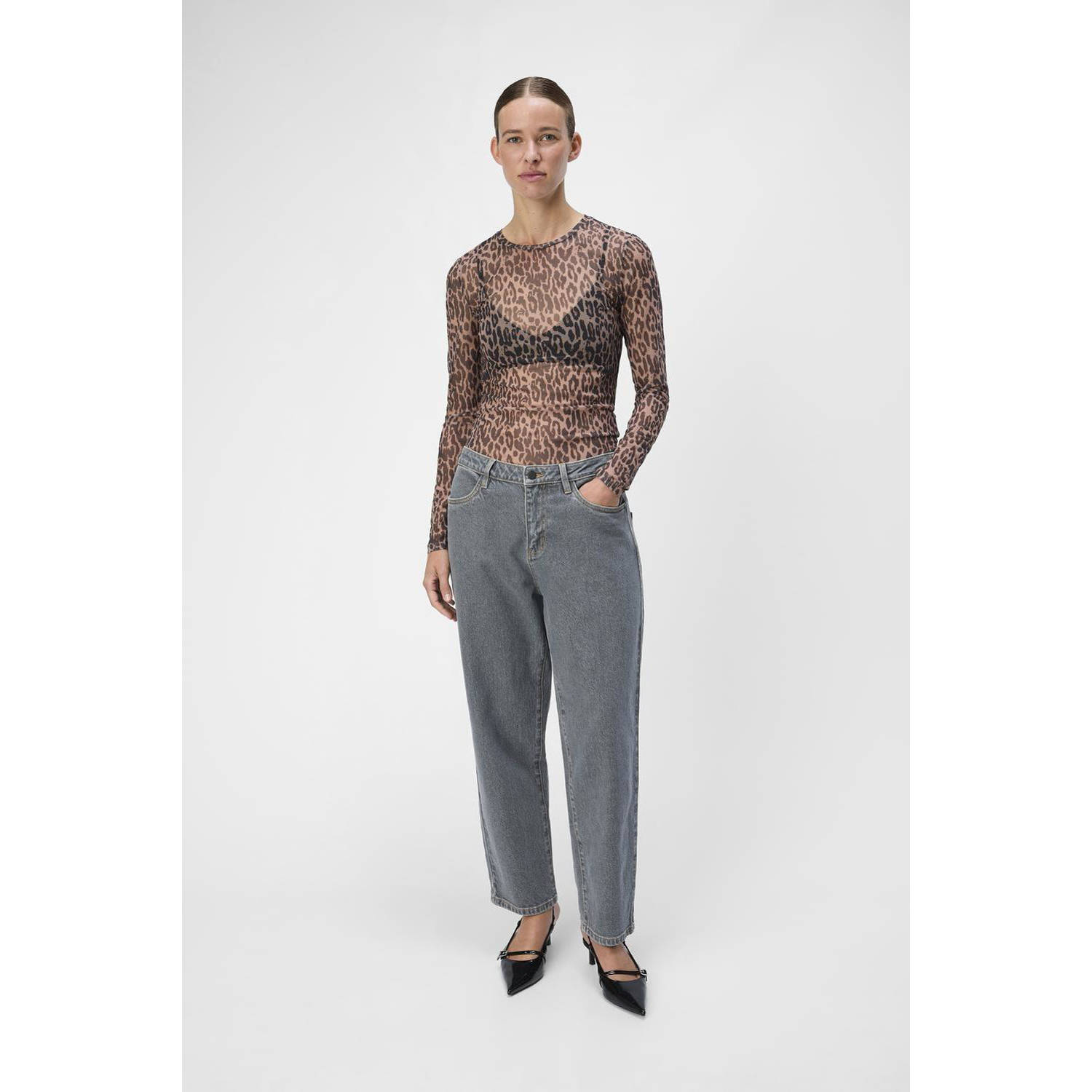 OBJECT Dames Tops & T-shirts Objninna Seni Ls Sli Mesh Top E Div Leopard