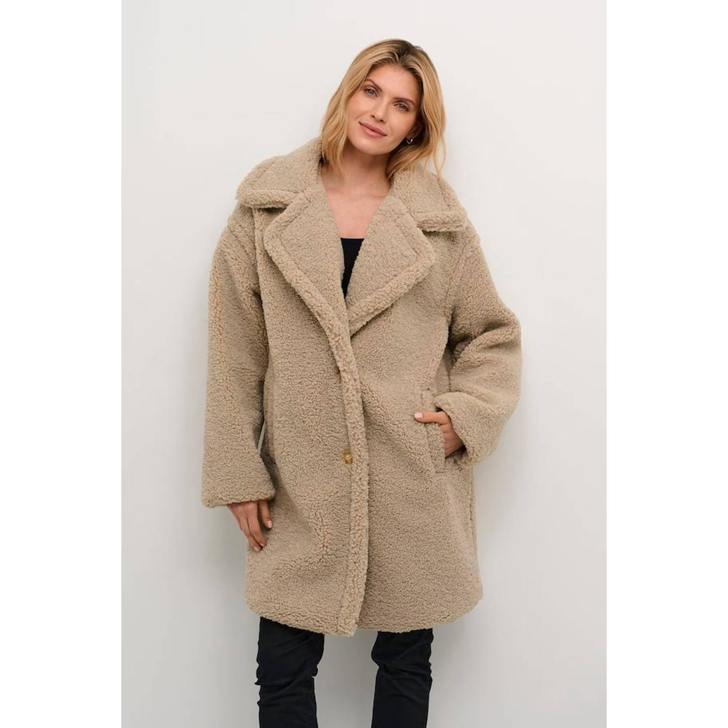 Cream teddy winterjas beige