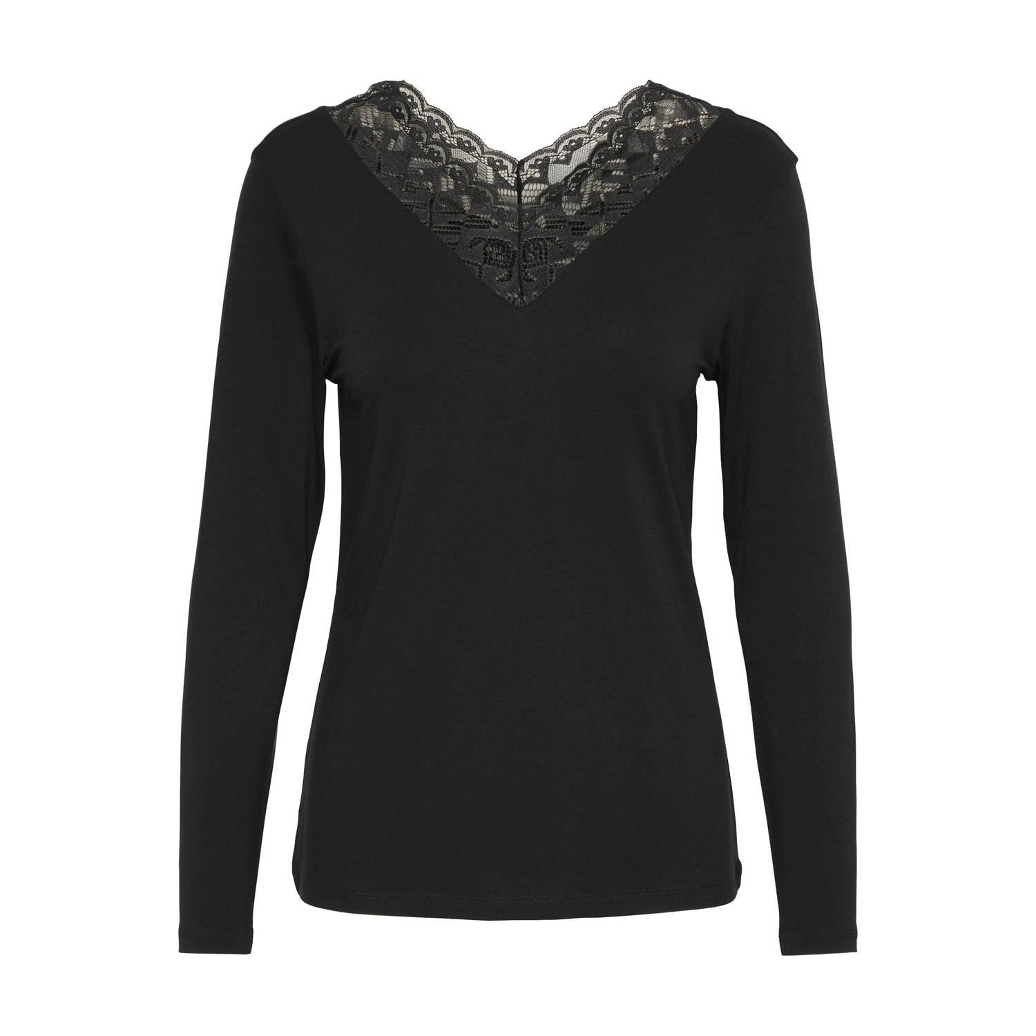 Cream Zwart Kant V-Hals Top Black Dames