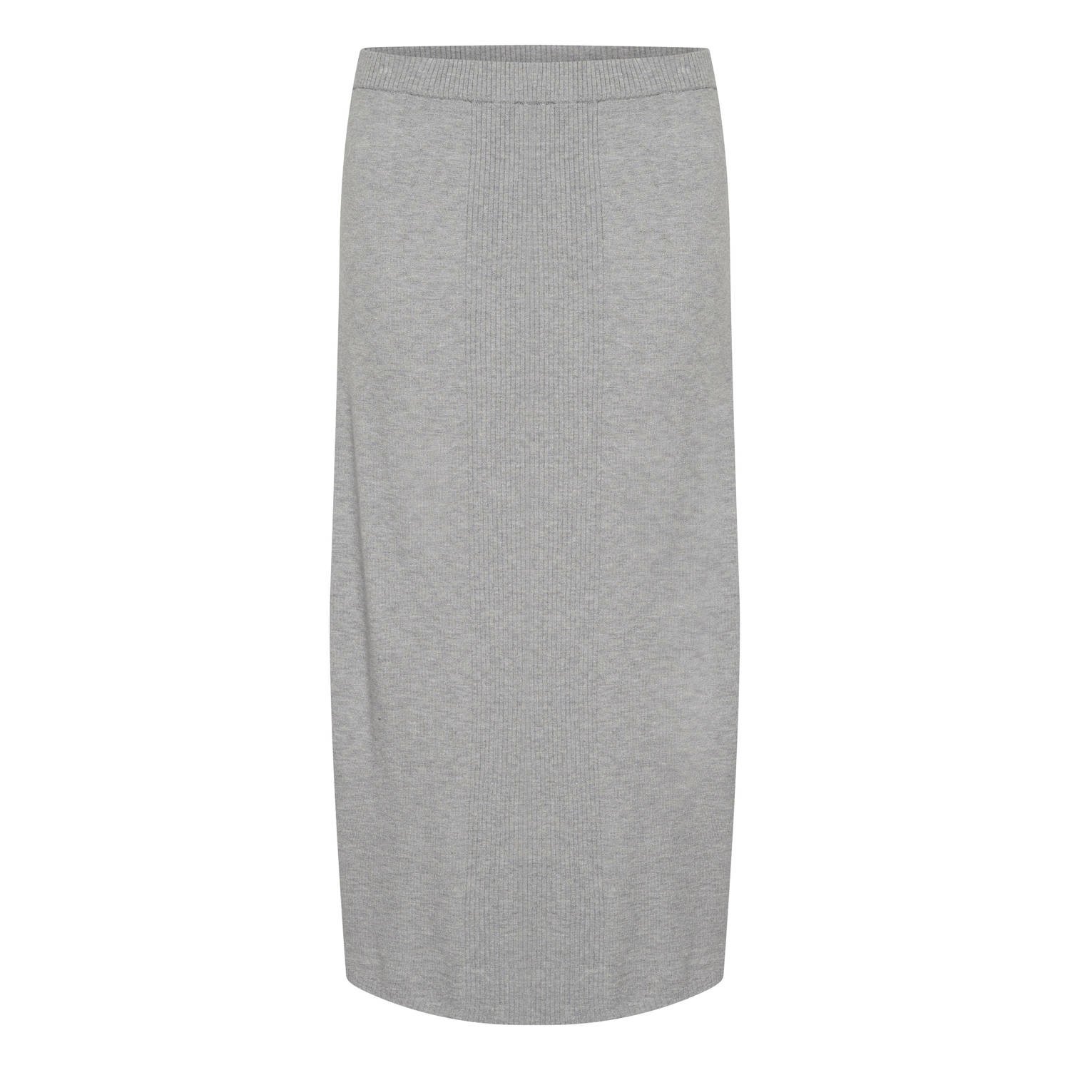 Cream Grijze Melange Gebreide Pencil Rok met Zijrits Gray Dames