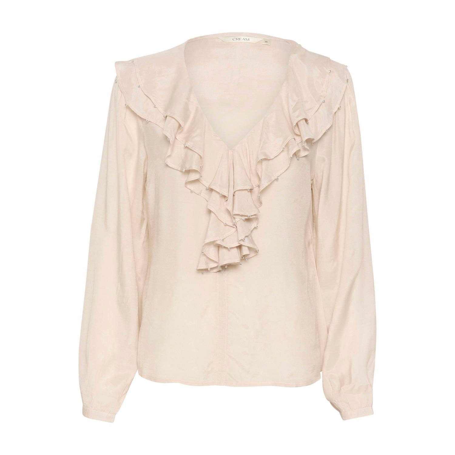 Cream Blouse met Ruches en Pofmouwen Beige Dames