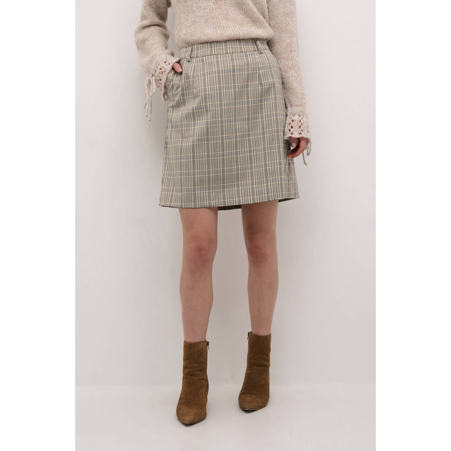 Cream Ancient Scroll Check Rok Beige Dames