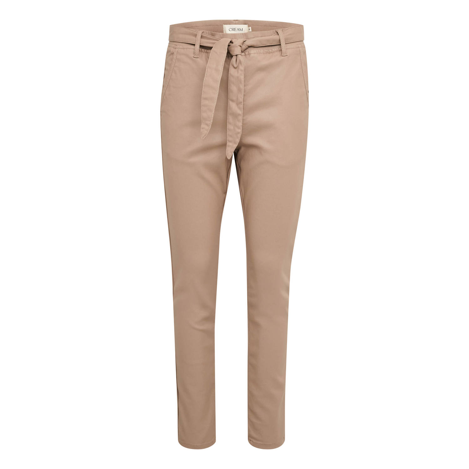 Cream imitatieleren slim fit broek beige