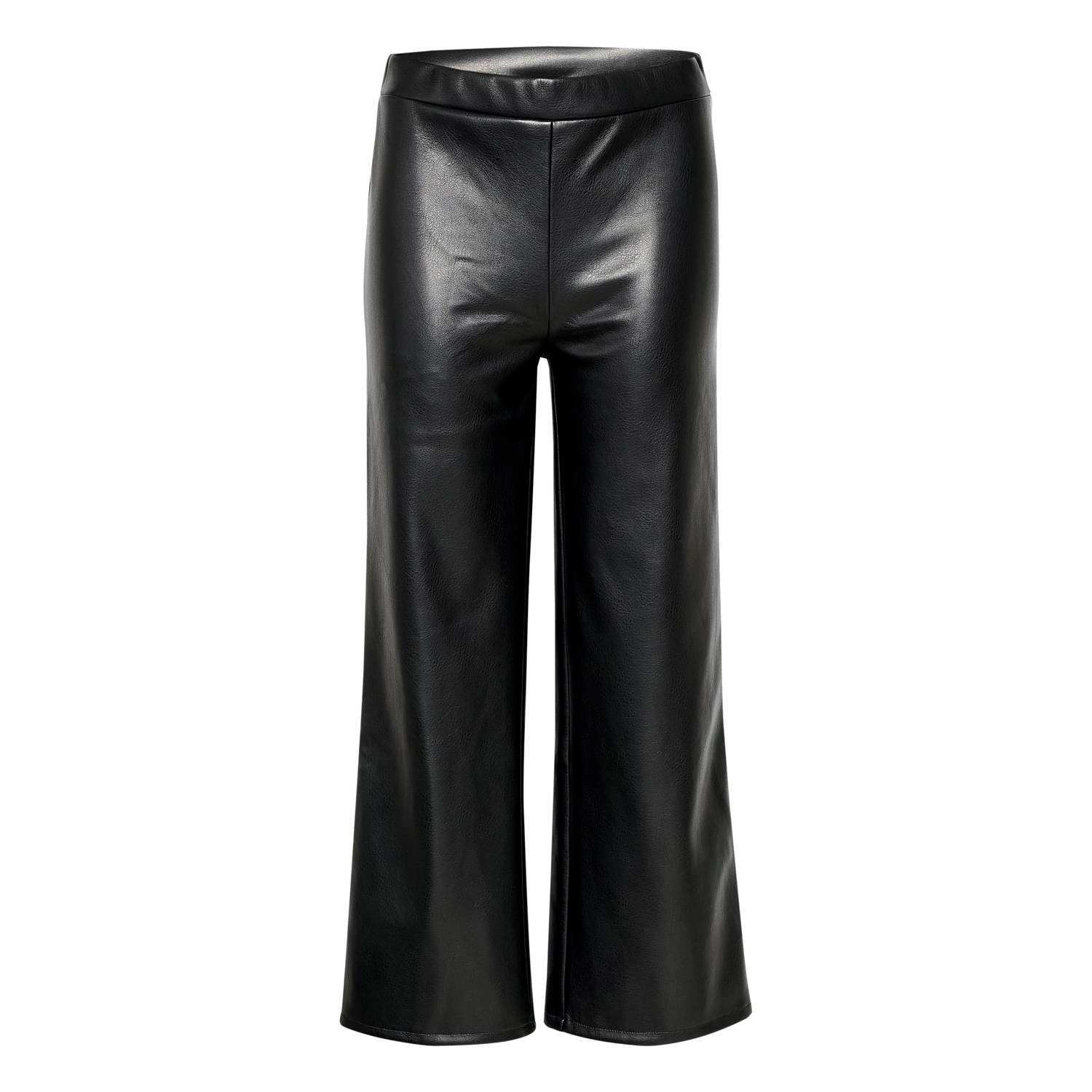 Cream imitatieleren straight fit broek zwart
