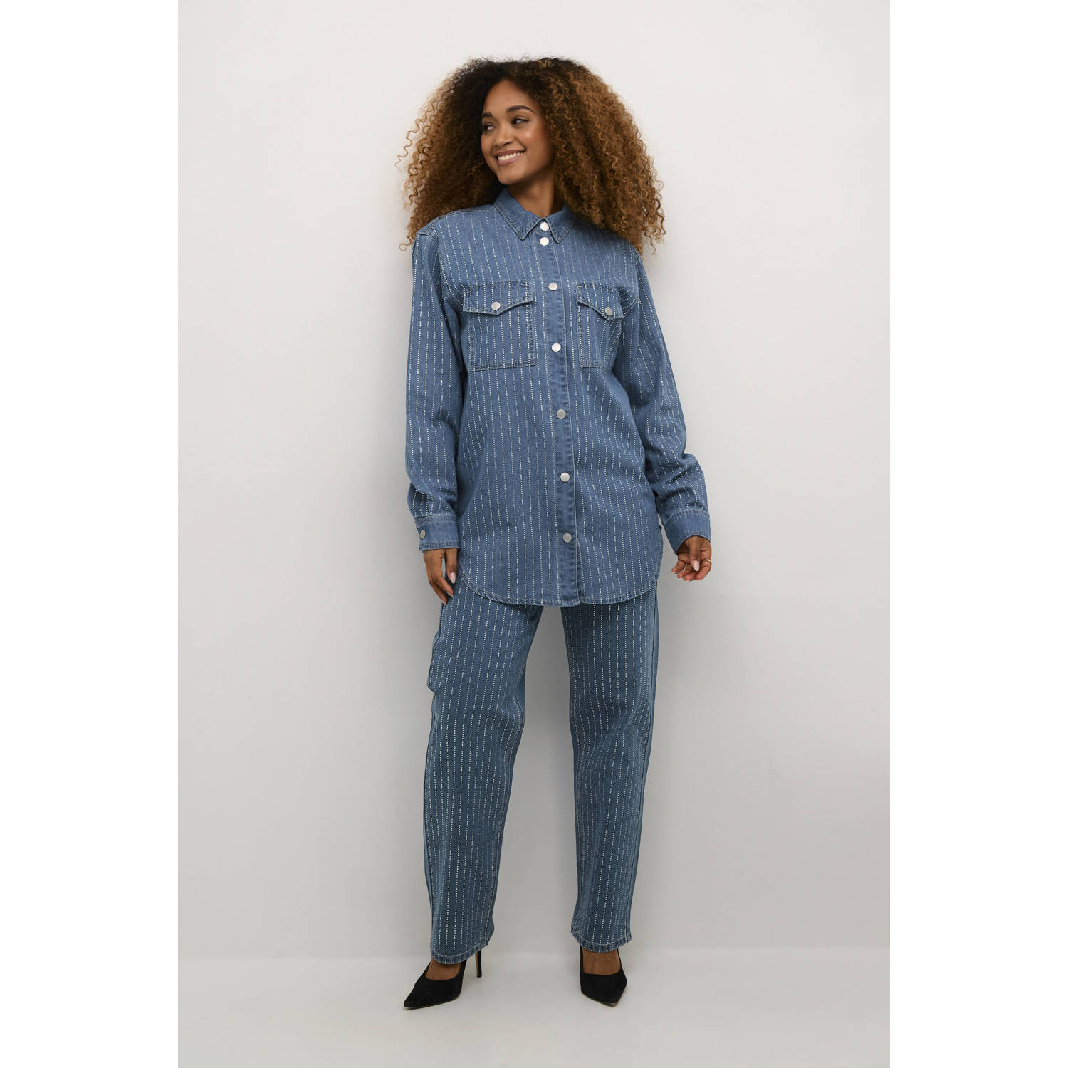 Cream blouse CRSine met strass medium blue denim