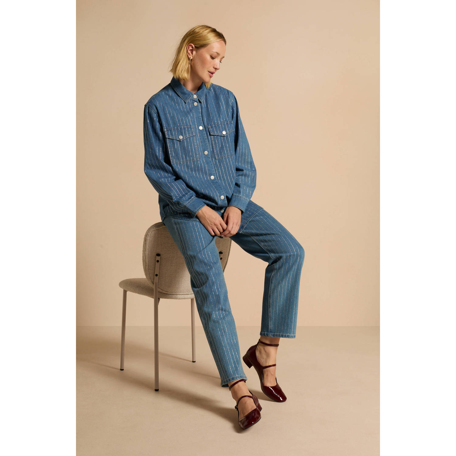 Cream blouse CRSine met strass medium blue denim