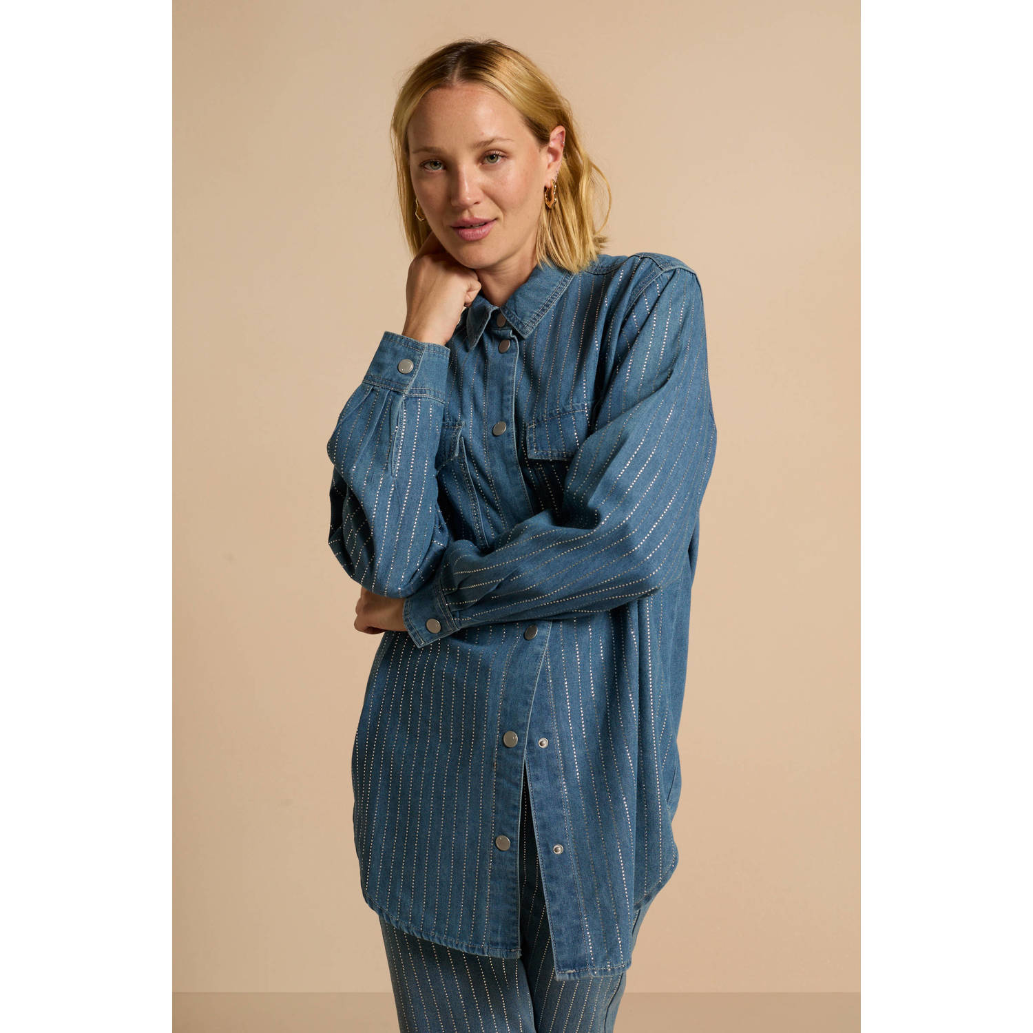 Cream blouse CRSine met strass medium blue denim