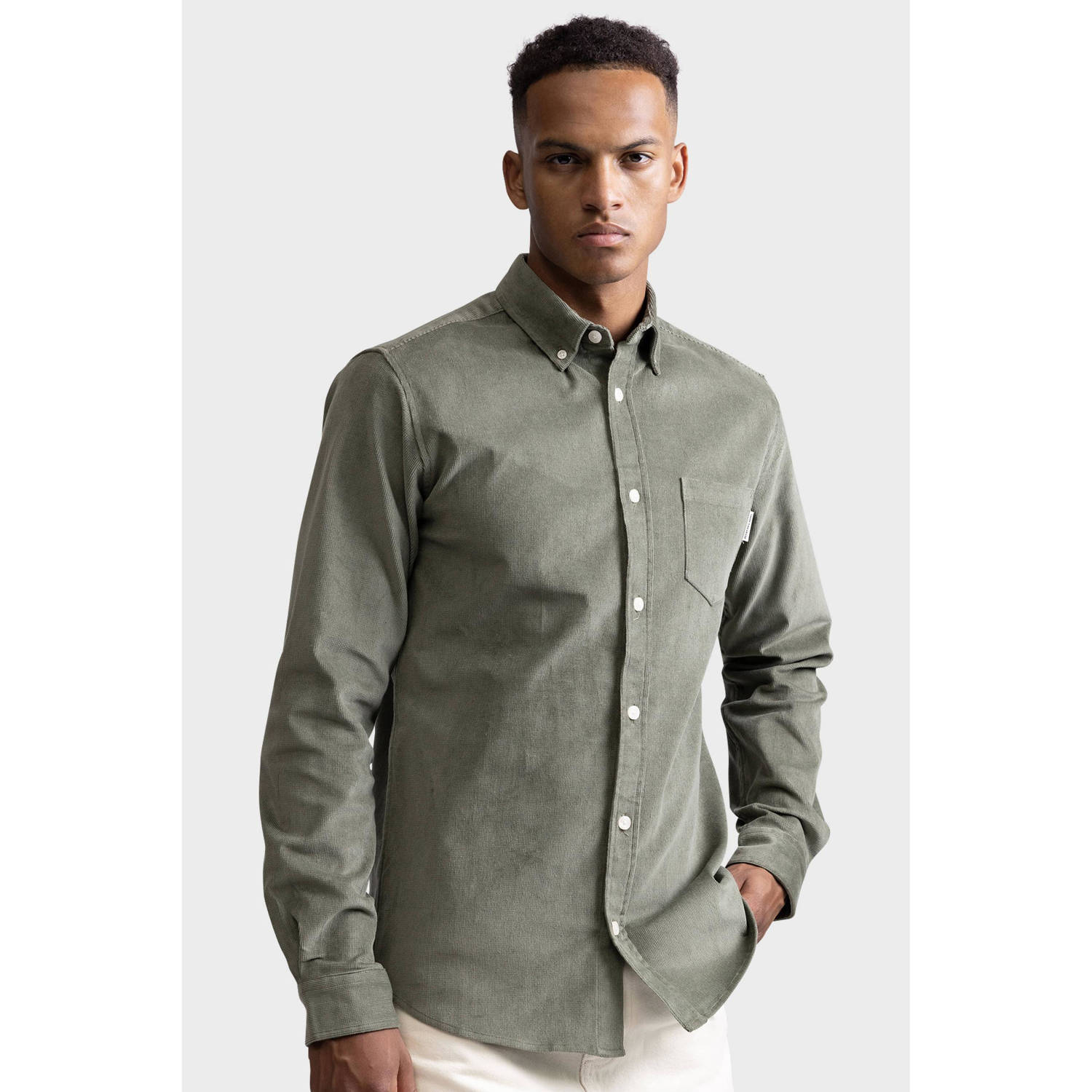 Redefined Rebel corduroy regular fit overhemd RRPark Duck Green