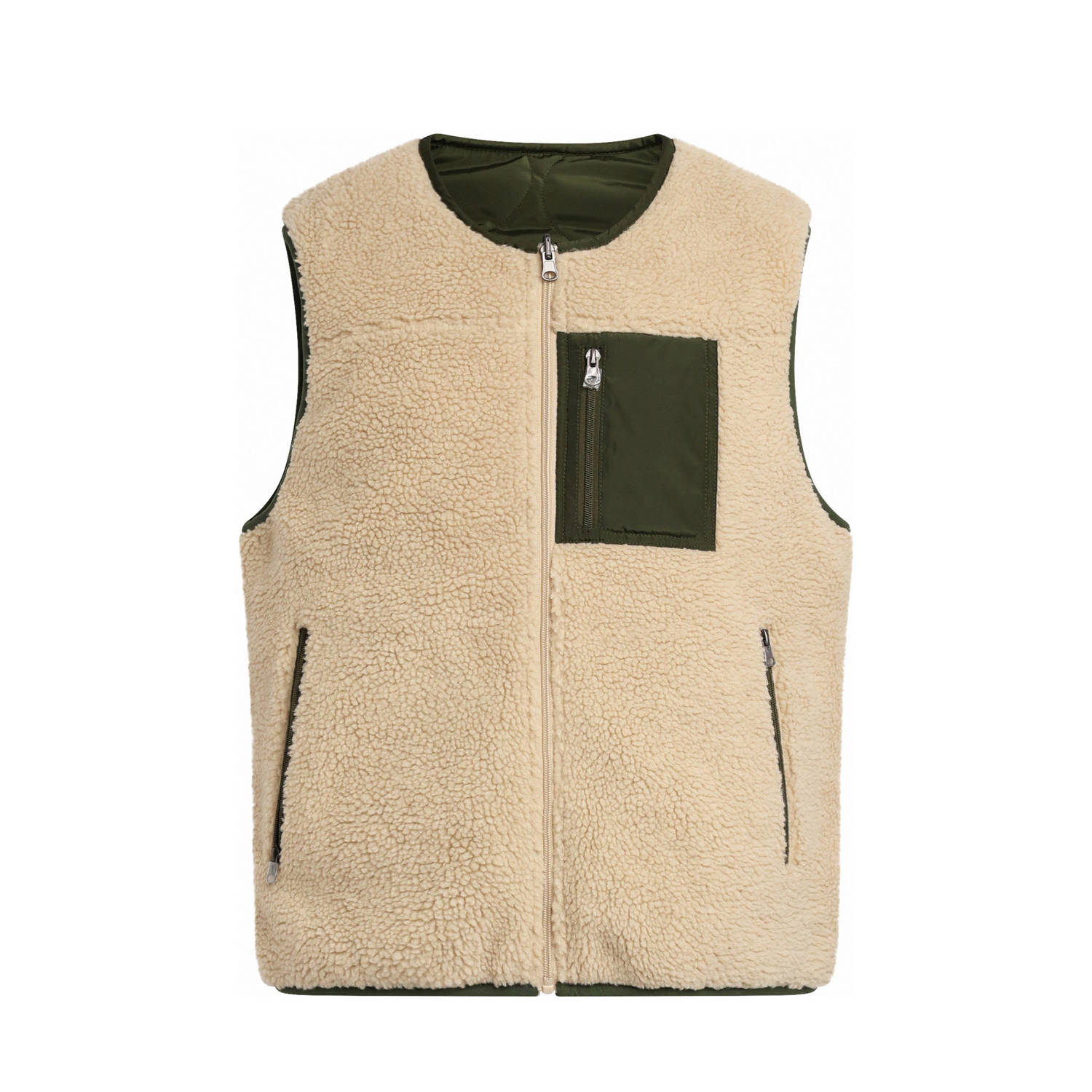 Redefined Rebel reversible bodywarmer RRCorey groen beige