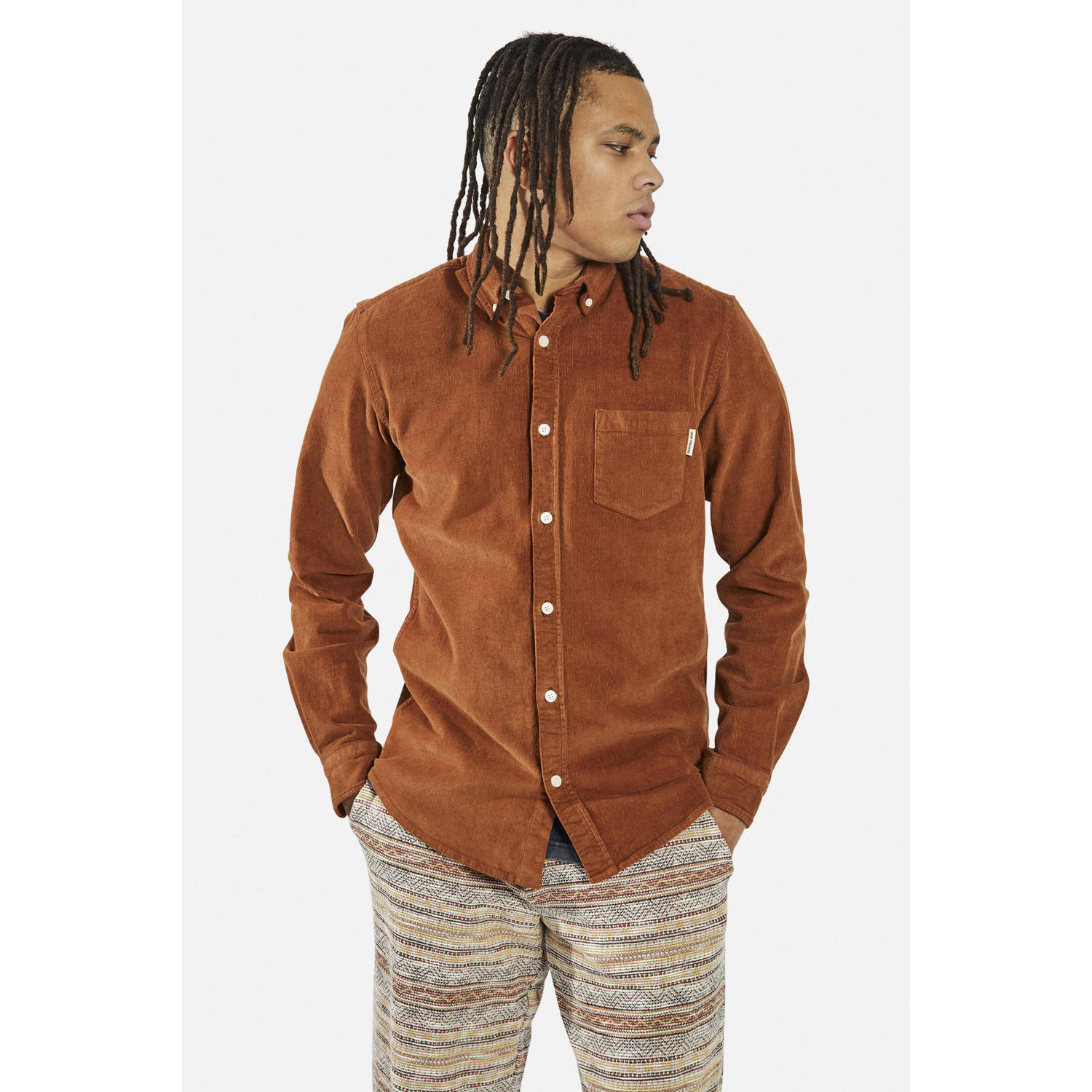Redefined Rebel corduroy regular fit overhemd RRPark Caramel Cafe