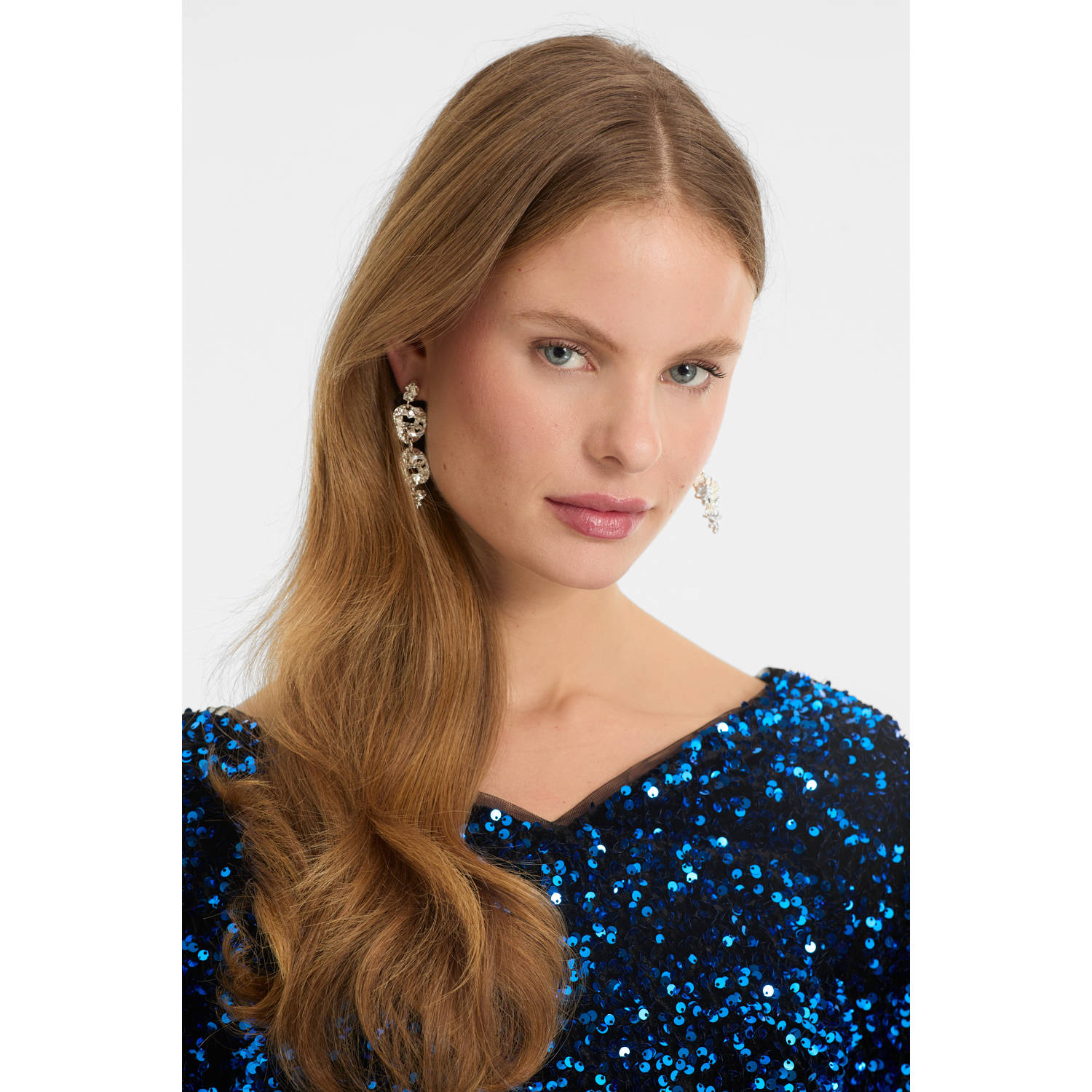 anytime jurk met pailletten blauw