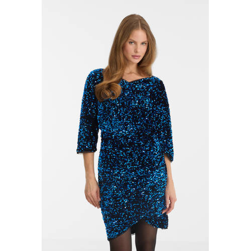 anytime jurk met pailletten blauw afbeelding