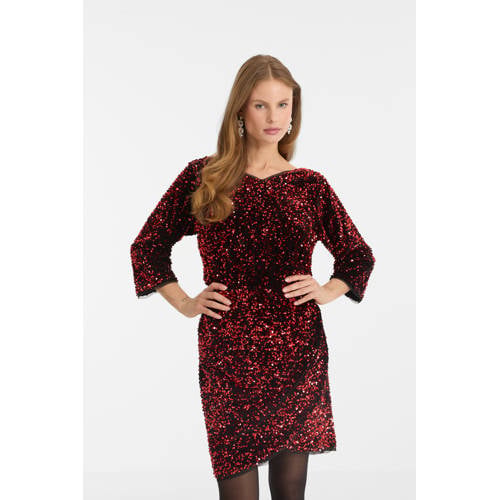 anytime jurk met pailletten rood afbeelding