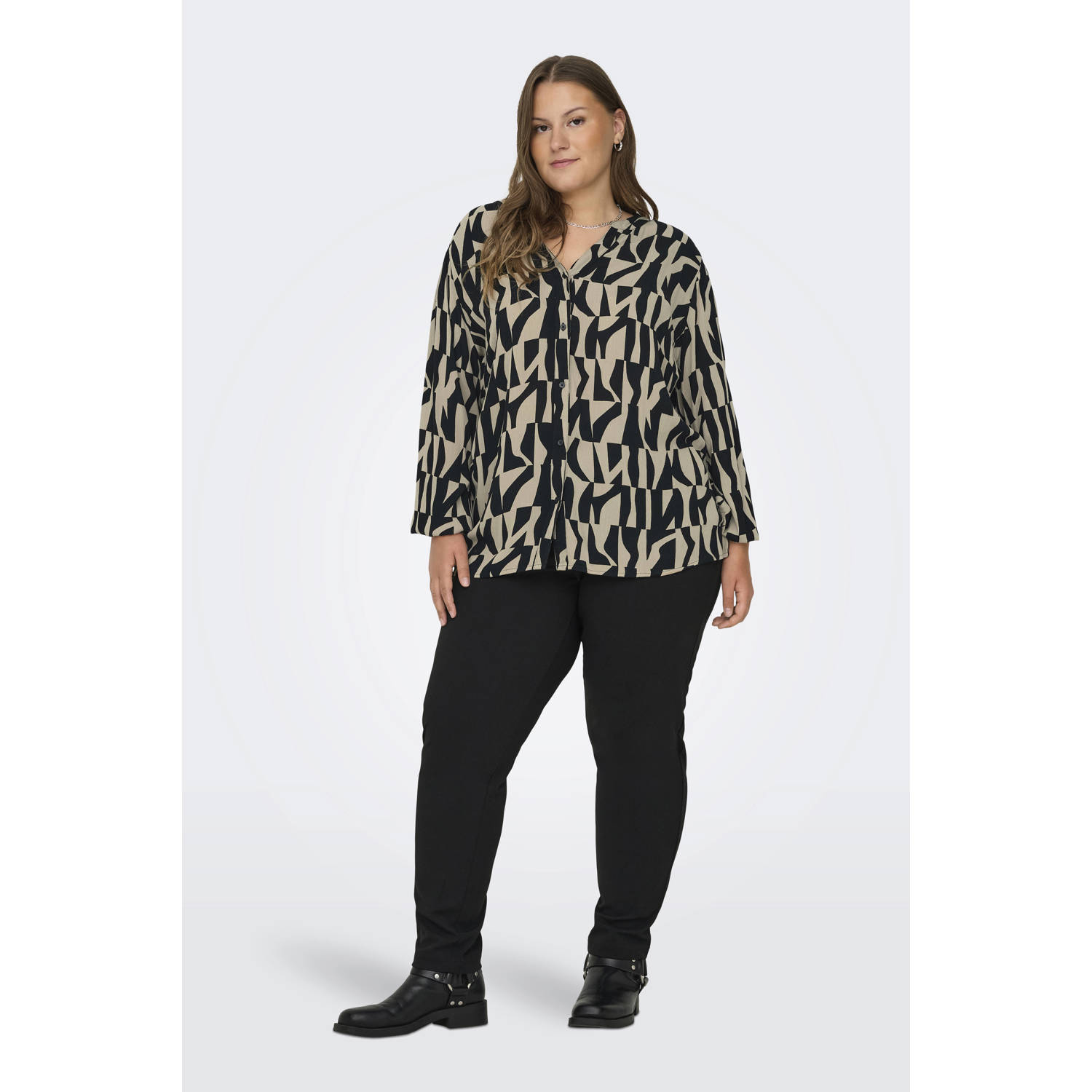 ONLY CARMAKOMA blouse met all over print zwart