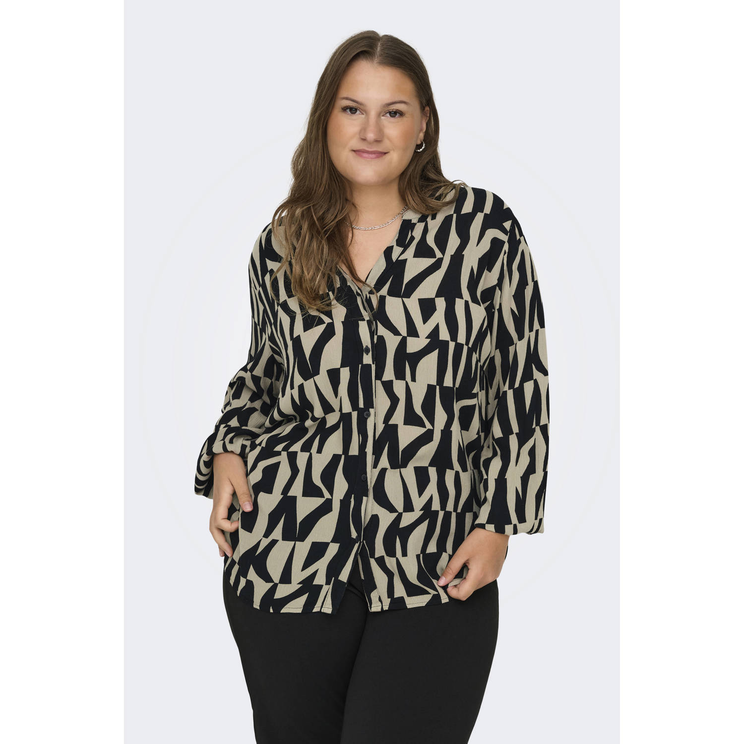 ONLY CARMAKOMA blouse met all over print zwart